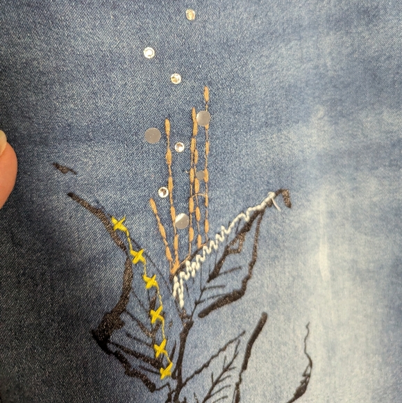 DG2 Diane Gilman Denim Blue Capri Crop Jeans Multicolor Floral Embroidered 18W - Picture 6 of 6